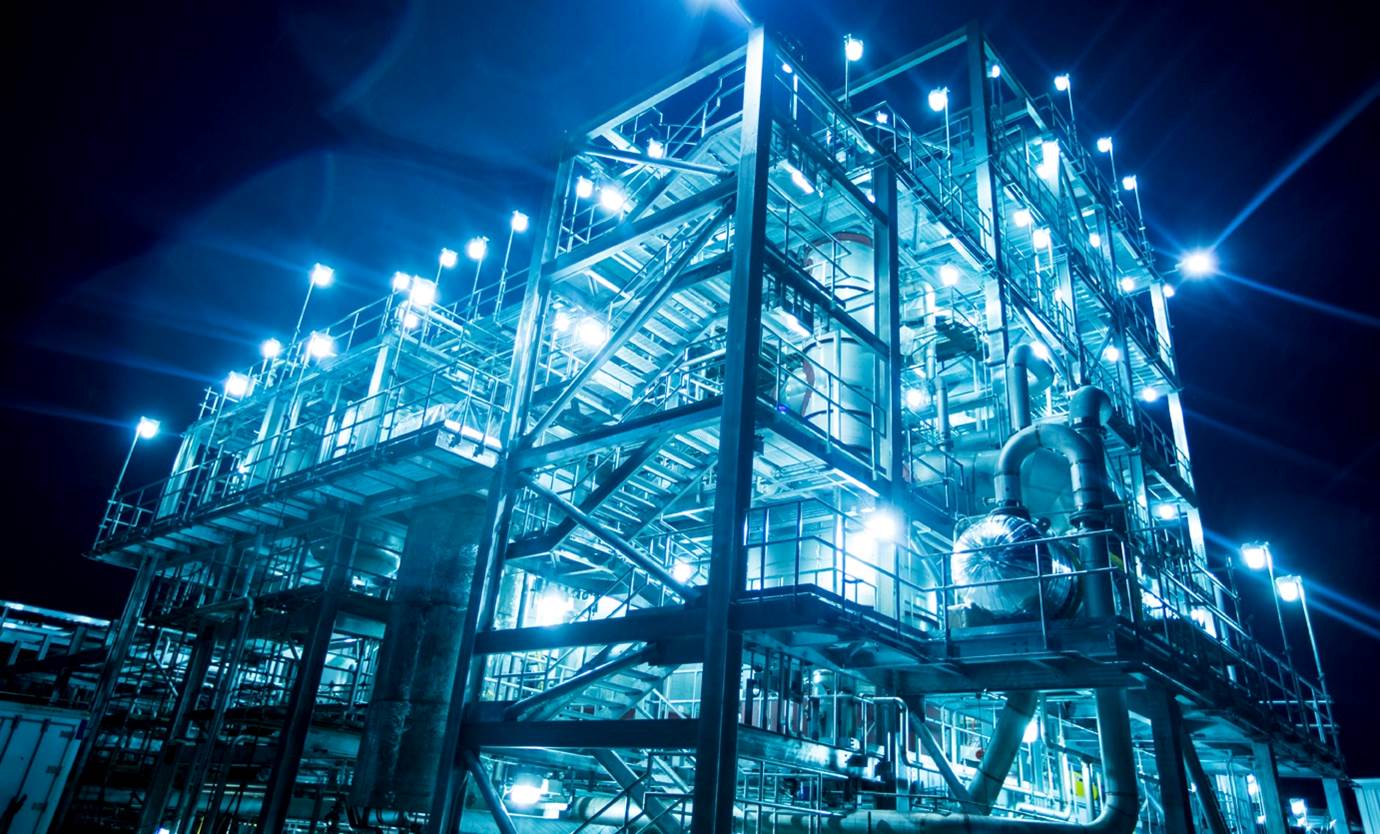 A picture of Myriant outside at night