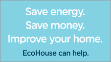 An EcoHouse logo that says 'Save energy, save money, improve your home.'