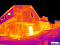 A thermal image of a house.