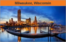 Photo of a city skyline at dusk, with a river stretched out in the foreground. The headline over the photo reads 'Milwaukee, Wisconsin.'