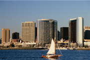 Photo of the Sacramento skyline in the daytime, with many tall buildings in a downtown cluster.