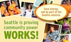 The logo for Community Power Works, with the words Seattle is providing community power WORKS!