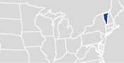 A partial map of the United States with the state of Vermont highlighted.