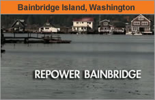 Photo of a body of water with houses far off on the shore. The headline over the photo reads 'Bainbridge Island, Washington.'