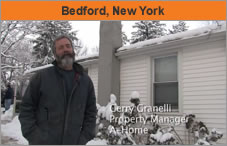 Photo of a man named Jerry Granelli, property, manager, standing in front of a home on a winter's day. The headline over the photo reads 'Bedford, New York.'