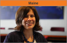Photo of head and shoulders of a woman facing the camera. The headline over the photo reads 'Maine.'