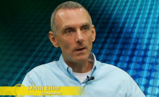 Photo of a man facing the camera and being interviewed, with his name, David Elliott, at the bottom of the screen.
