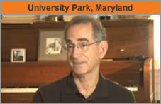 A photo of a man seated and facing an interviewer off-camera. The headline over the photo reads 'University Park, Maryland.'