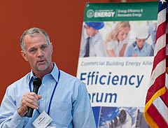 Photo of Jim McClendon of Walmart speaking during the CBEA Executive Exchange with Commercial Building Stakeholders forum at the National Renewable Energy Laboratory in Golden, Colorado, on May 24, 2012.