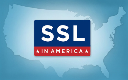 Image showing a red, white, and blue SSL in America graphic in front of a U.S. map outline.