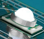 Photo of an LED on a circuit board.