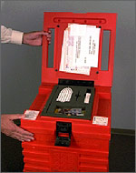 Photo of an open exhibit case.