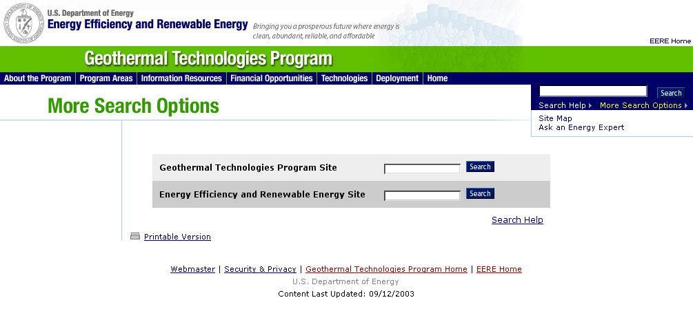 Sample graphical image of a More Search Options page.