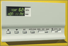 Illustration shows a thermostat in winter set at 62 degrees at 11pm at night.