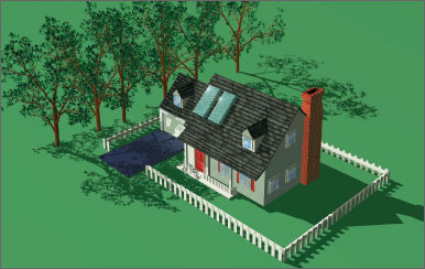 Imagen de una casa con árboles haciendo sombra.