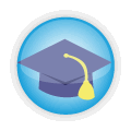 Illustration of a blue mortar board and tassel.