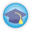 Illustration of a graduate's blue mortar board and tassel.