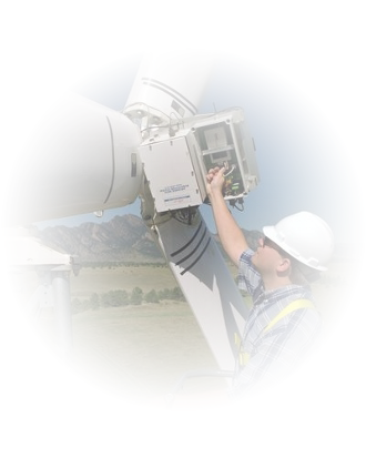 faded background image of man working on windmill