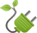 Icon of an electrical plug with green leaves representing green energy.