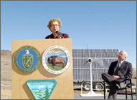 Photo of Rebecca Watson, Assistant Secretary, Department of the Interior, and Admiral Richard Truly, Director, NREL.
