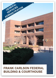 Graphic of a baseball card showing a photo of the Frank Carlson Federal Building and Courthouse.