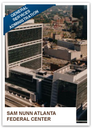 Graphic of a baseball card showing a photo of the Sam Nunn Atlanta Federal Center.