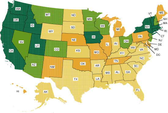 Map of the US states.