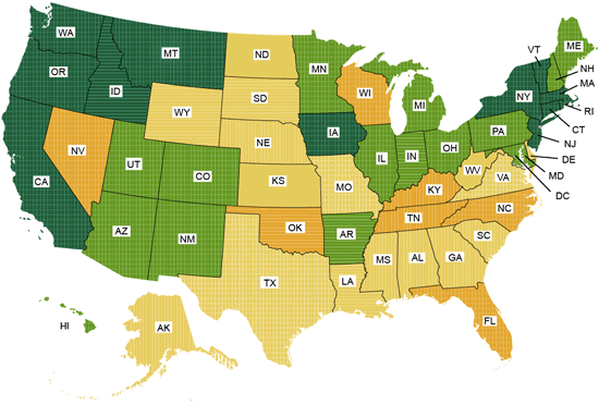 Map of the US states.
