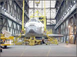 Photo of the Kennedy Space Center's Vehicle Assemble Building after the lighting upgrades