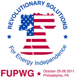 Image of the FUPWG logo which displays an illustration of the Liberty Bell. The logo reads Revolutionary Solutions for Energy Independence; FUPWG October 25-26, 2011; Philadelphia, PA.