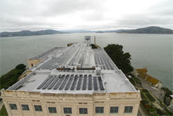 This photo shows the Cellhouse rooftop with the photovoltaic (PV) system mounted on the roof.