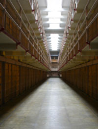 Known as 'Broadway,' this photo shows the expansive walkway between the cells that housed many famous convicts.