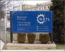 Photo of sign at DOE's National Energy Technology Laboratory that displays a solid-state ceramic light