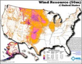 Image of the U.S. State's Wind Resource Map