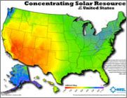 Image of the U.S. State's Concentrating Solar Resource Map