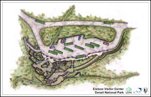 Illustration of Eielson Visitor Center in Denali National Park.