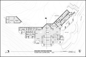 Floor plan of the lower level at the Eielson Visitor Center at Denali National Park.