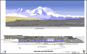 Illustration of third elevation of Eielson Visitor Center in Denali National Park.