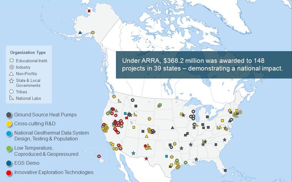 U.S. map showing location of 148 ARRA-funded projects over 39 states.