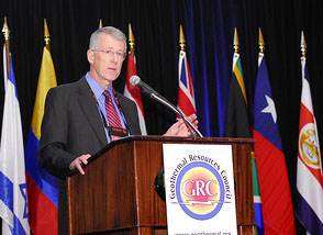Douglas Hollett, Office Director for the Geothermal Technologies Office, addresses over 1,000 during his keynote address at the annual Geothermal Resources Council meeting in Reno on October 1, 2012.
