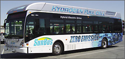 Photo of zero emission hydrogen fuel cell bus at SunLine Transit Agency.
