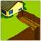 Illustration of a home with a geothermal heat pump, showing heat entering a building.