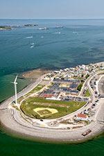 An aerial photo of the turbine in Hull, MA