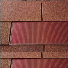Photo of  Photovoltaic shingles mounted directly onto a roof.