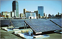 Photo of the rooftop PV systems installed at the Ell Student Center, Boston, Massachusetts.