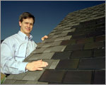 Photo of thin-film photovoltaic modules built into roof shingles.