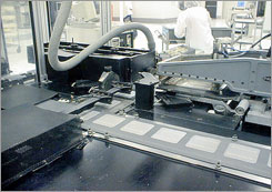 Photo of a solar cell manufacturing line. Photo of a solar cell manufacturing line.