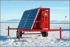 Photo of the portable, highly cold-tolerant runway lighting systems for Antarctic Support Associates.