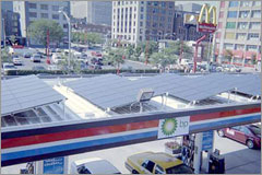 Photo of PV Panels installed on a BP Amoca service station.