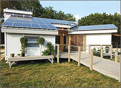 Photo of a home, built by students from the University of Colorado (CU) for the first Solar Decathlon.